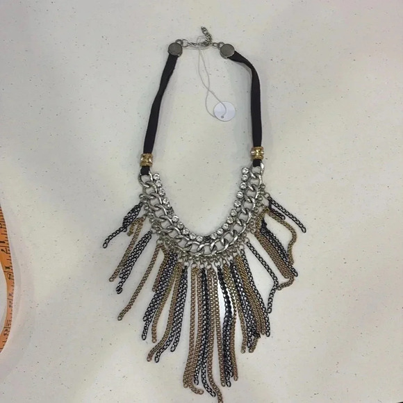 Womens Black and Gold Multi-chain Galore Fringe Statement Necklace - Picture 7 of 15
